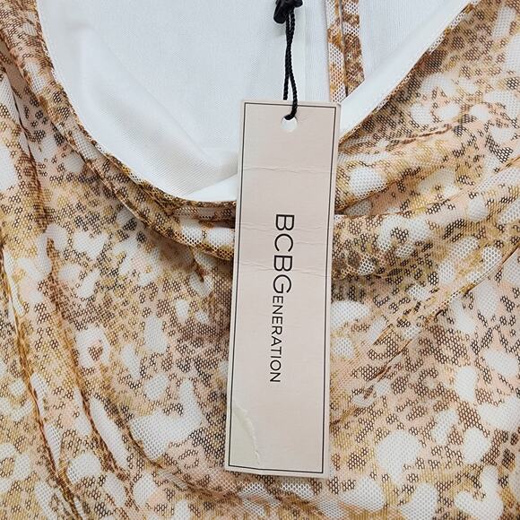 NEW Revolve BCBGeneration Dress Size M Tan Animal Print Cutout Ruched Mesh Lined - Picture 4 of 11